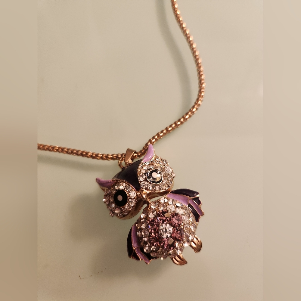 Purple owl necklace